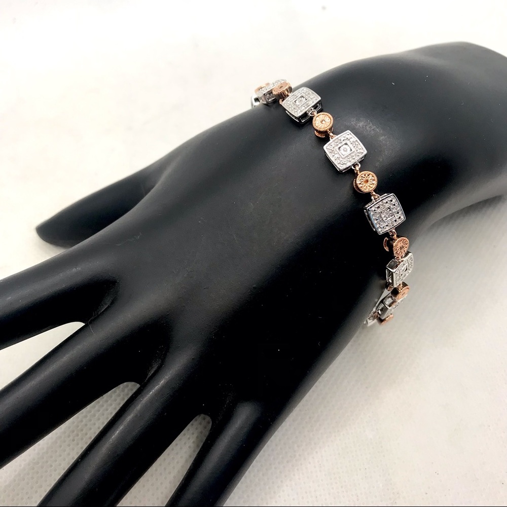 STERLING SILVER & GENUINE DIAMOND SQUARES & CIRCLES JWBR TENNIS BRACELET